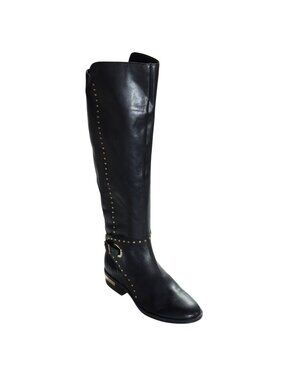 Vince Camuto Paterra Black Leather Gold Studded Knee-High Riding Boots Womens 7M